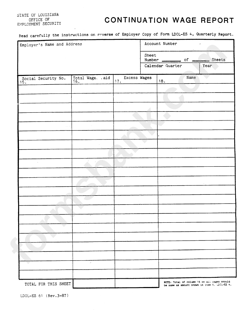 Form Ldol-Es 61 - Continuation Wage Report - Louisiana Office Of Employment Security