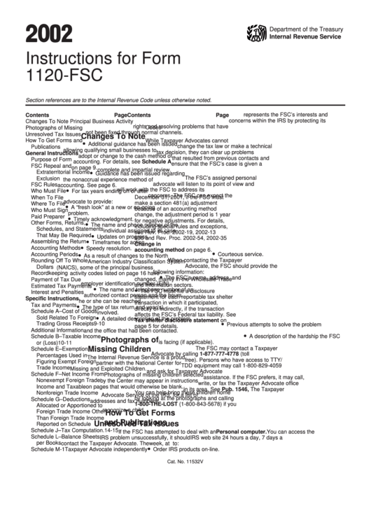 Instructions For Form 1120-Fsc - 2002 Printable pdf