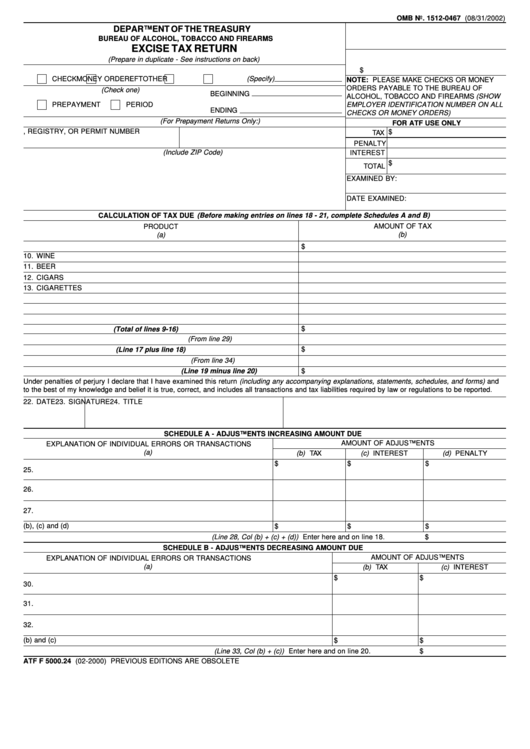Form 1512-0467 - Excise Tax Return Printable pdf