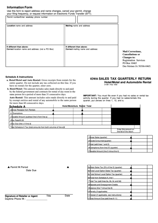 Form 31-091 Rf12a - Information Form Iowa Sales Tax Quarterly Return - 2002 Printable pdf