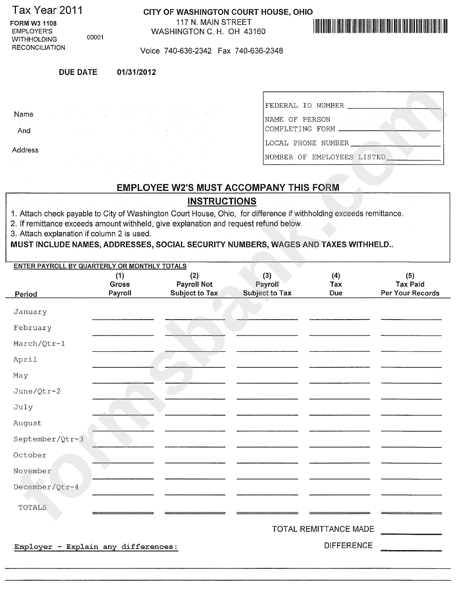 Form W3 1108 - Employer