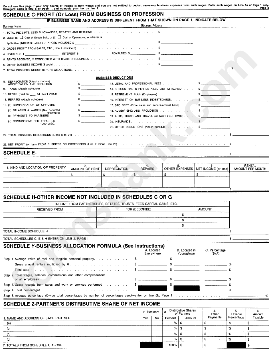 Form R - Youngstown Income Tax Return - 2002