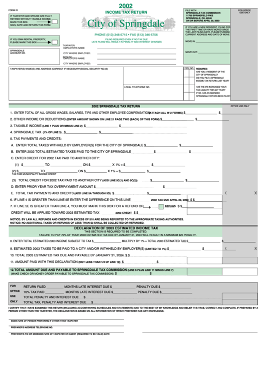 Form Ir - 2002 Income Tax Return Printable pdf