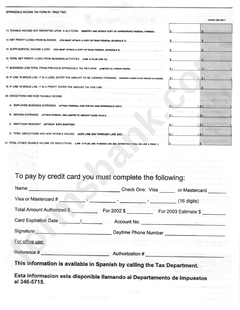 Form Ir - 2002 Income Tax Return