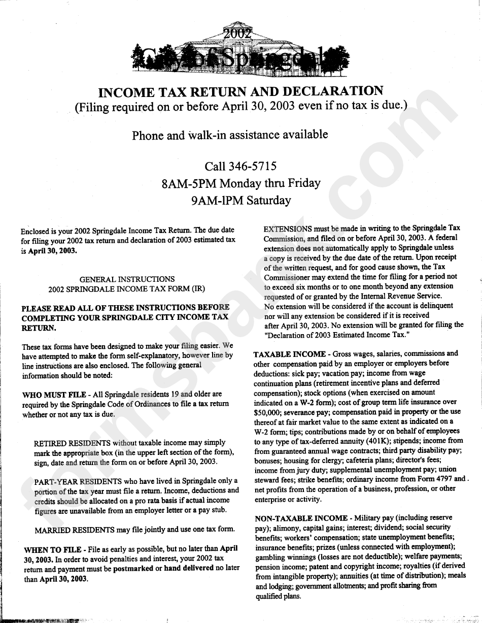 Form Ir - 2002 Income Tax Return