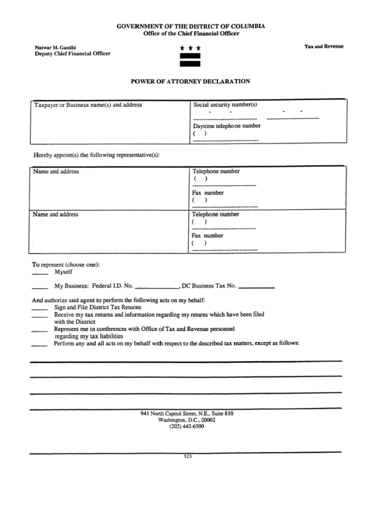 Form Cc001 - Power Of Attorney Declaration Printable pdf
