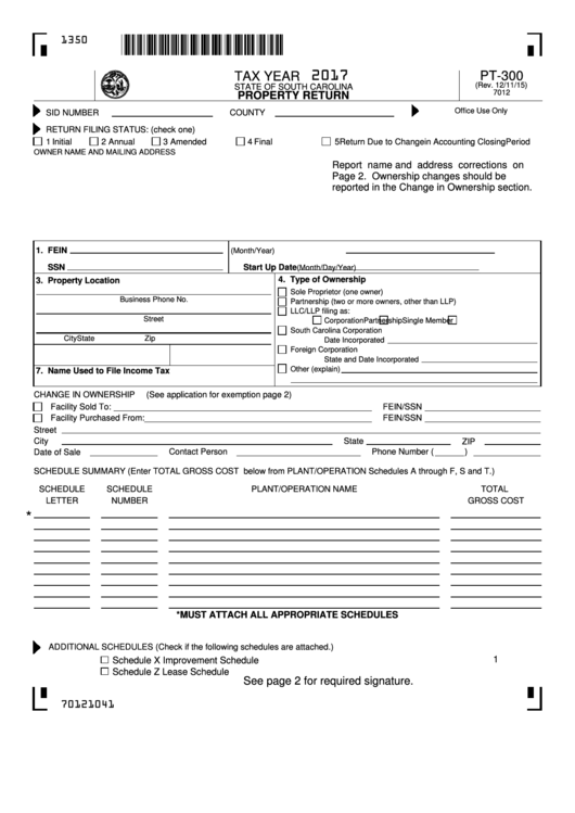 Form Pt-300 - Property Return - 2017 Printable pdf