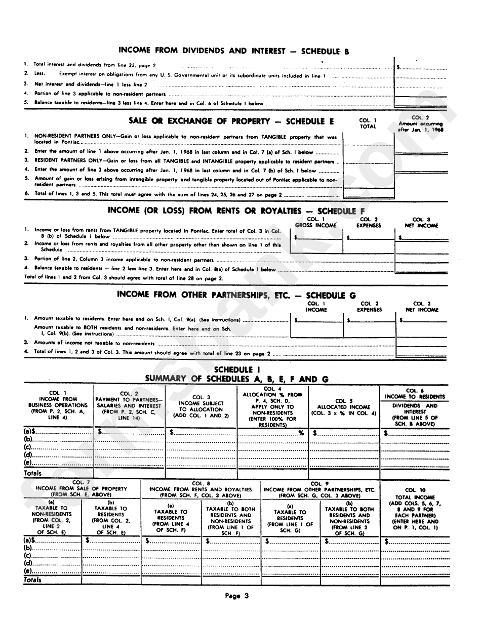 Form P-1065 - City Of Pontiac Income Tax Partnership Return