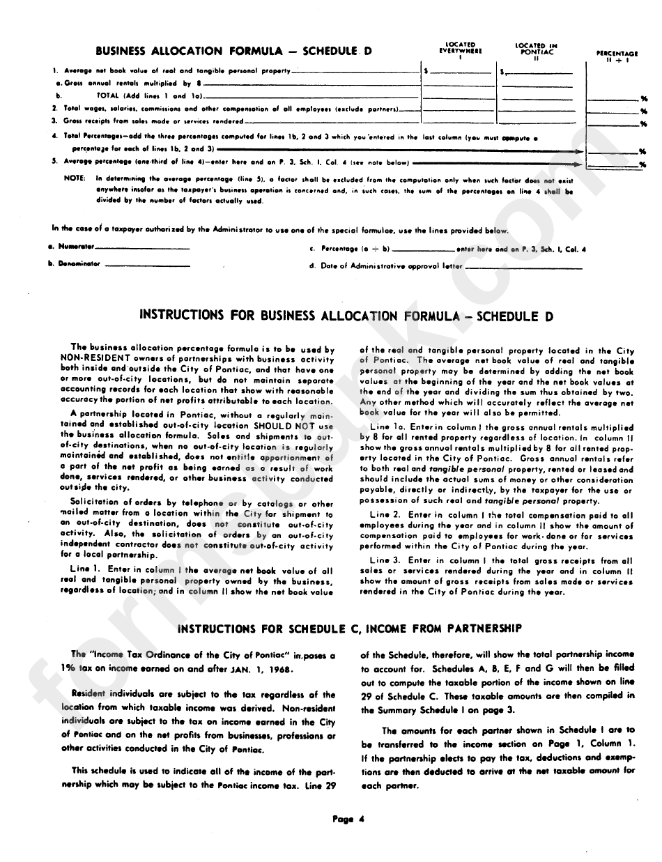 Form P-1065 - City Of Pontiac Income Tax Partnership Return