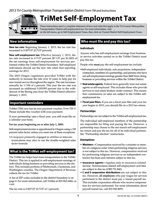 Form Tm - Self-Employment Tax - 2013 Printable pdf