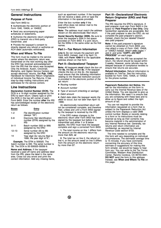 Form 8453 General Instructions - 1998 Printable pdf