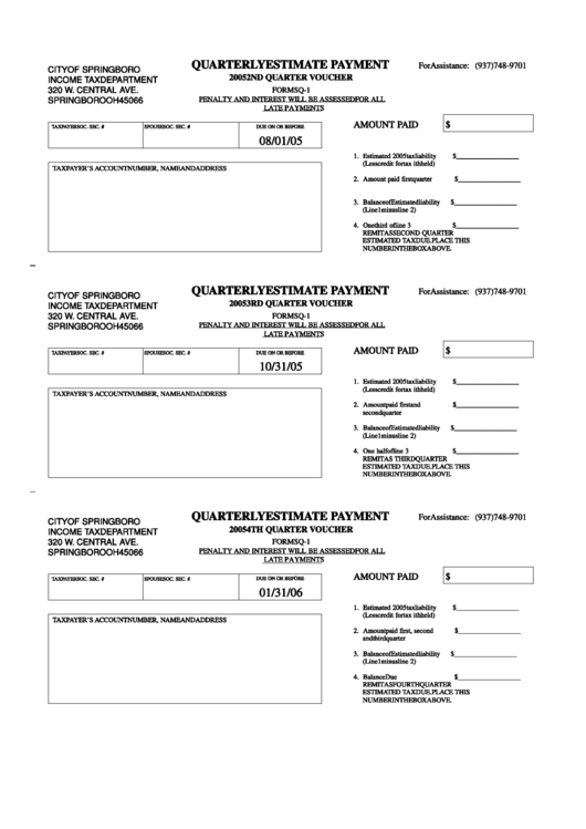 Form Sq-1 - Quarterly Estimated Payment 2005 Printable pdf
