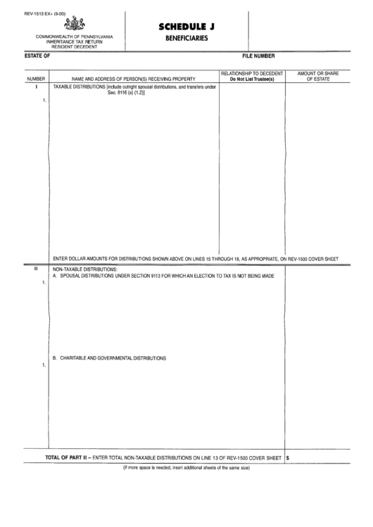 Form Rev-1513 Ex+ - Schedule J - Beneficiaries Printable pdf