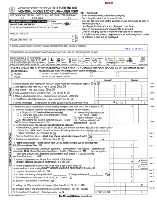 Missouri Form 1040 Printable Printable Forms Free Online