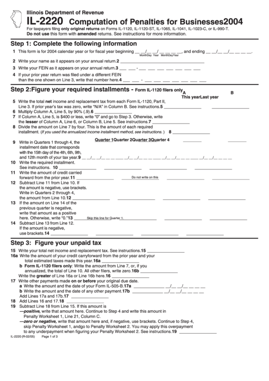 Form Il-2220 - Computation Of Penalties For Businesses - 2004 Printable pdf