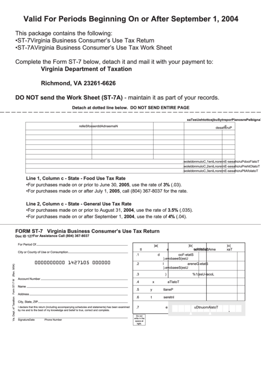 Form St-7a - Virginia Business Consumer