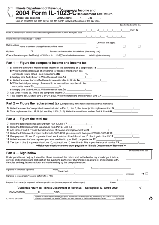 Form Il-1023-C - Composite Income And Replacement Tax Return - 2004 Printable pdf