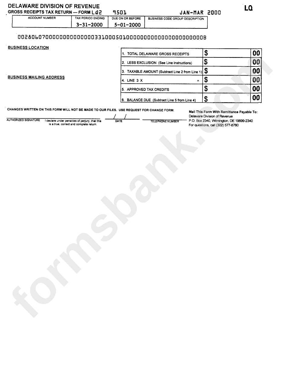 Form Lq - Gross Receipts Tax Return