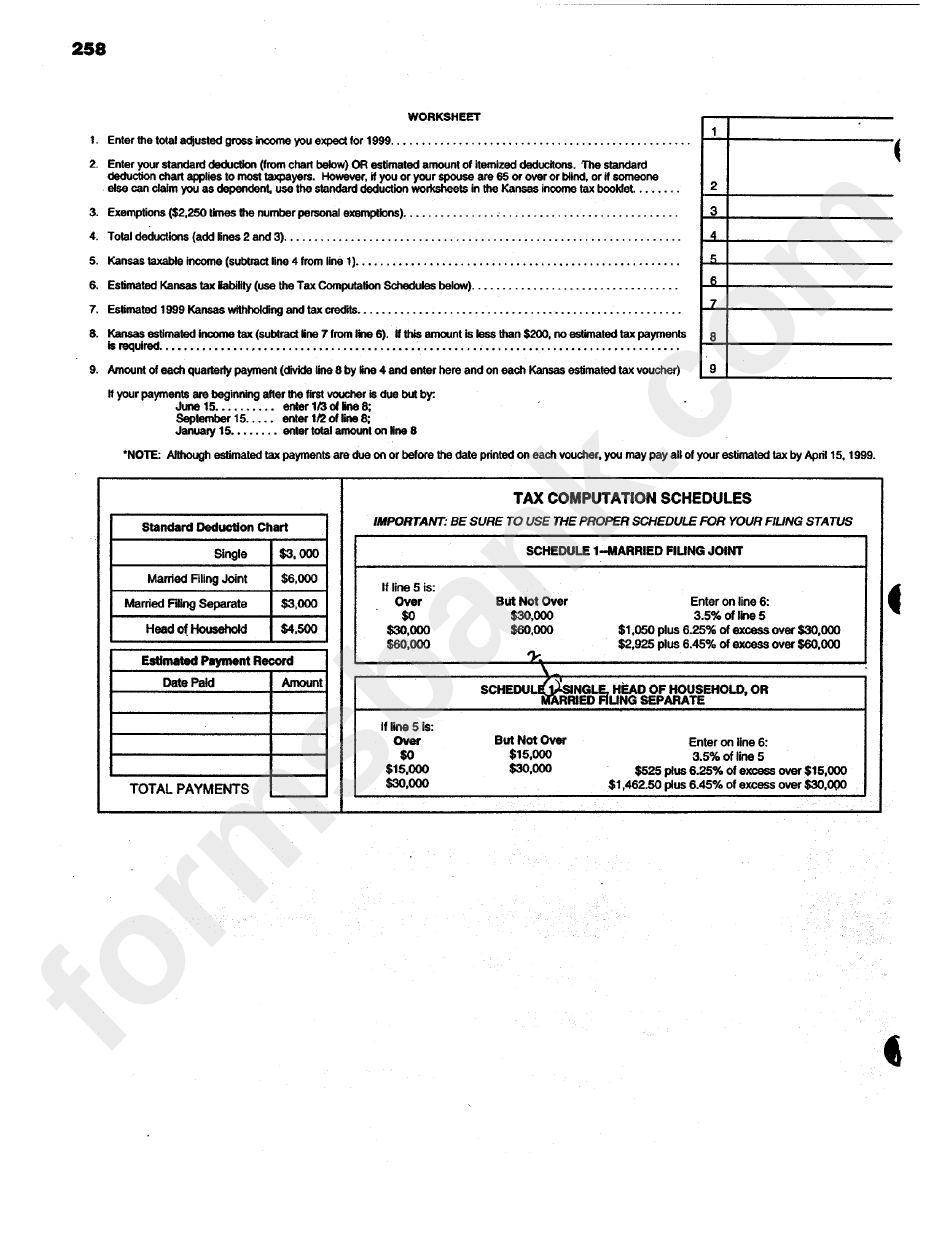 Form K-40es - Individual Estimated Tax - Kansas Department Of Revenue, 1999