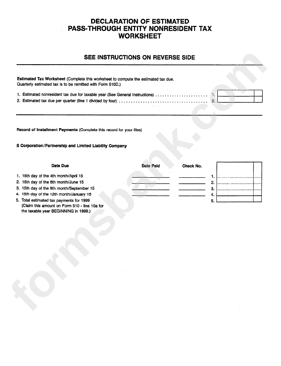 Instructions For Maryland Form 510 - Pass-Through Entity Income Tax Return - 1998
