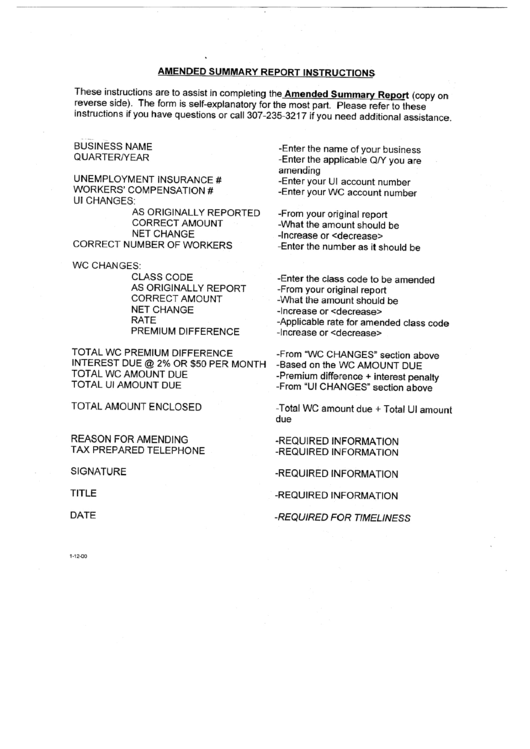 Amended Summary Report Instructions Printable pdf