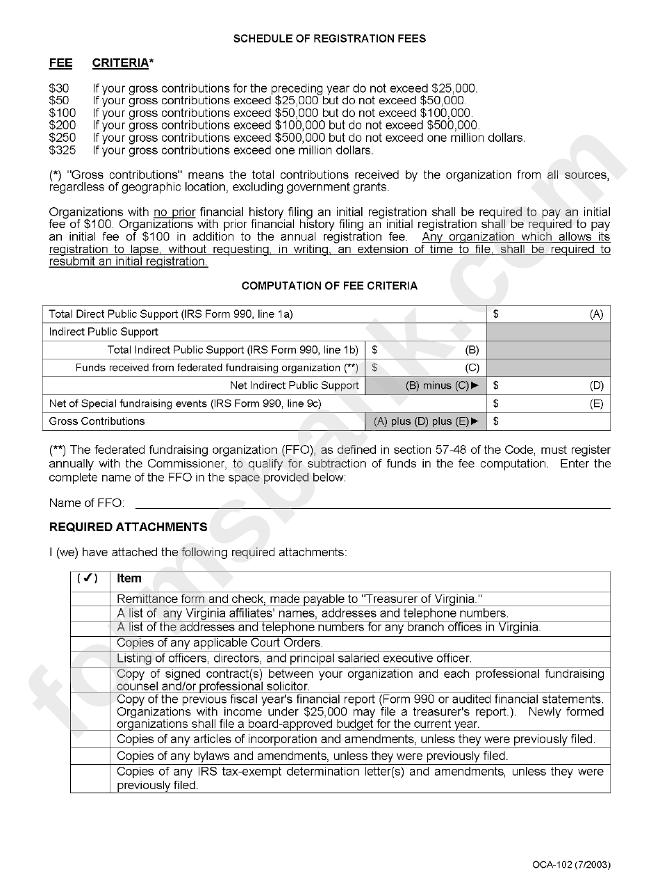 Form 102 - Remittance Form Charitable Organization - Virginia Department Of Agriculture And Consumer Services