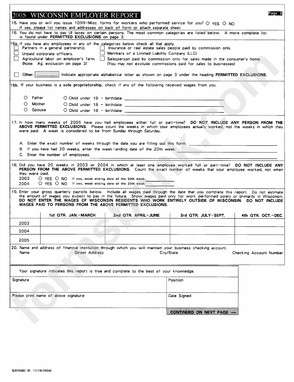 Form Uct-1 - Wisconsin Employer Report - 2005