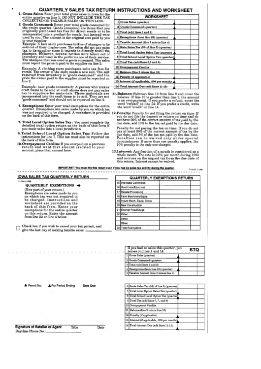 Quarterly Sales Tax Return Instructions And Worksheet - Iowa Department Of Revenue And Finance Printable pdf