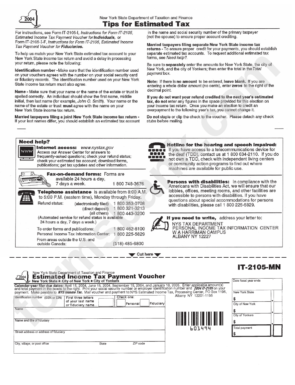 Form It-2105-Mn - Estimated Income Tax Payment Voucher - 2004