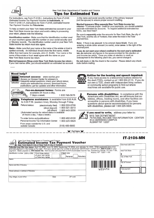 Fillable Form It-2105-Mn - Estimated Income Tax Payment Voucher - 2004 Printable pdf