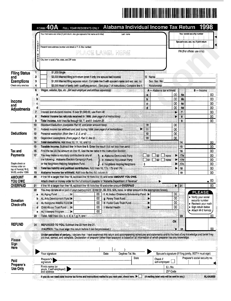 fillable-form-40a-alabama-individual-income-tax-return-1998