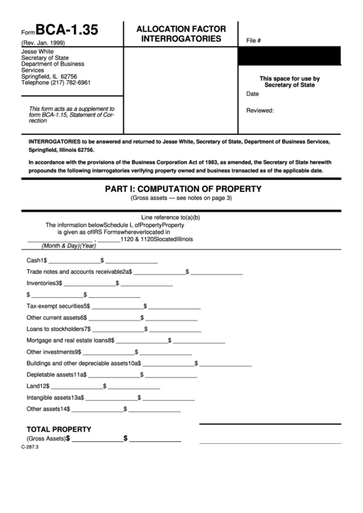 Form Bca-1.35 - Allocation Factor Interrogatories 1999 Printable pdf