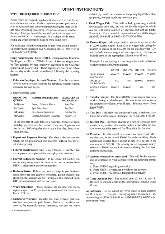 Instructions For Form Uitr-1 Printable pdf