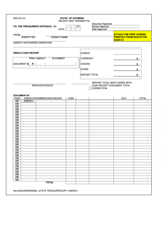 Form Wolfs-101 - Receipt And Transmittal - State Of Wyoming Printable pdf