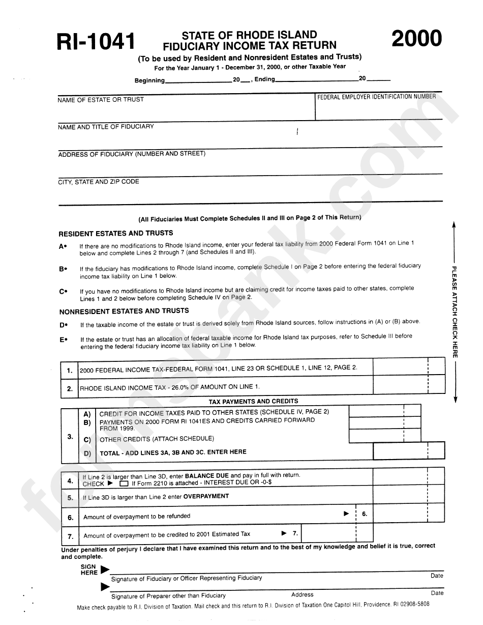 Form Ri1041 State Of Rhode Island Fiduciary Tax Return 2000