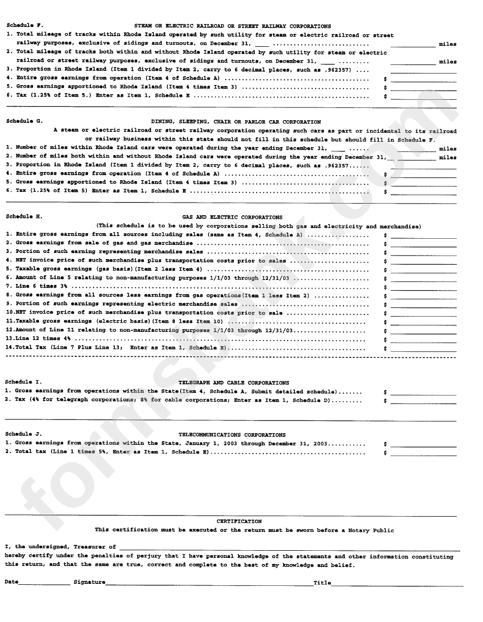 Form T-72 - Public Service Corporation Gross Earnings Tax Return For Calendar Year Ending December 31,2003