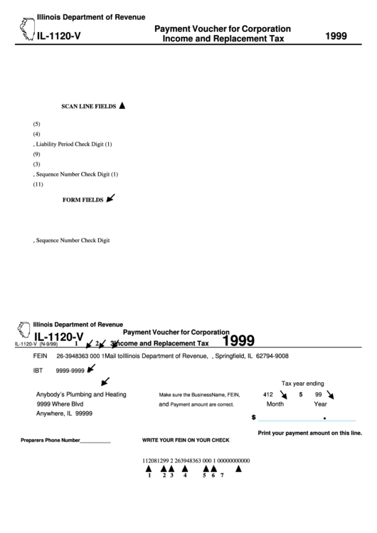 Form Il-1120-V - Payment Voucher For Corporation Income And Replacement Tax - 1999 Printable pdf