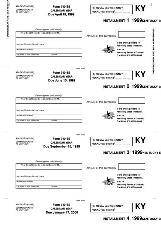 Fillable Form 740-Es - Kentucky Estimated Tax Voucher - 1999 Printable pdf