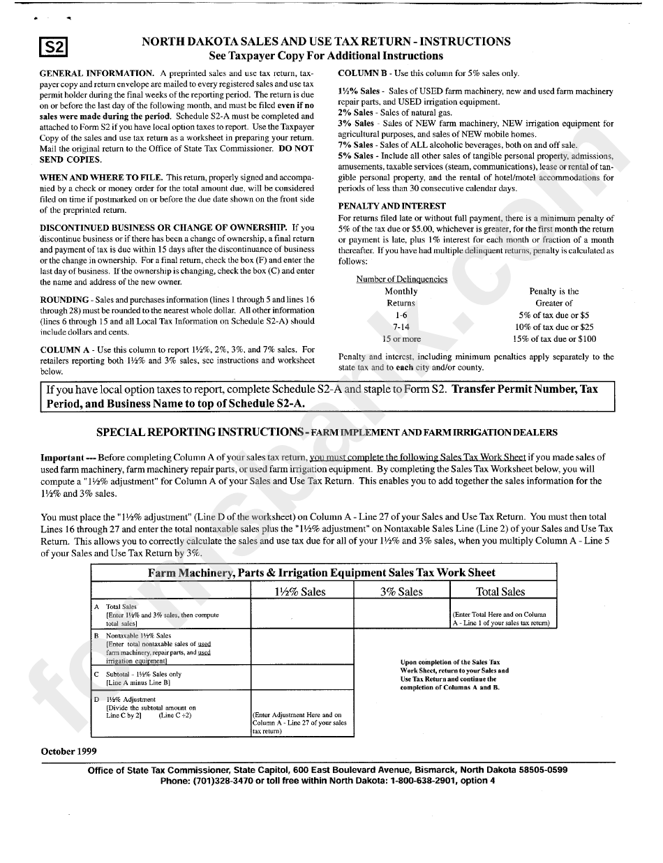 North Dakota Sales And Use Tax Return Instructions - Office Of State Tax Commissioner