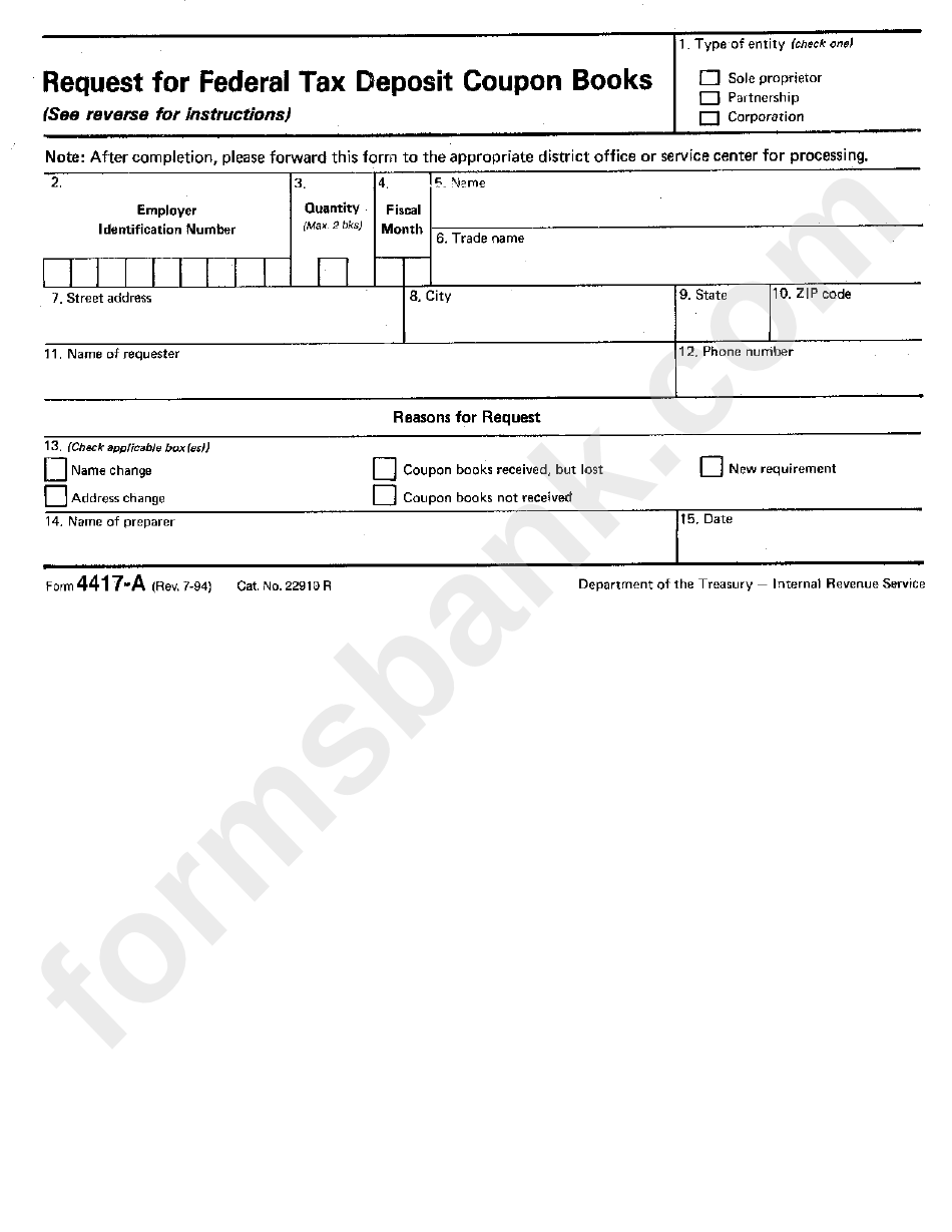 Form 4417-A - Request For Federal Tax Deposit Coupon Books