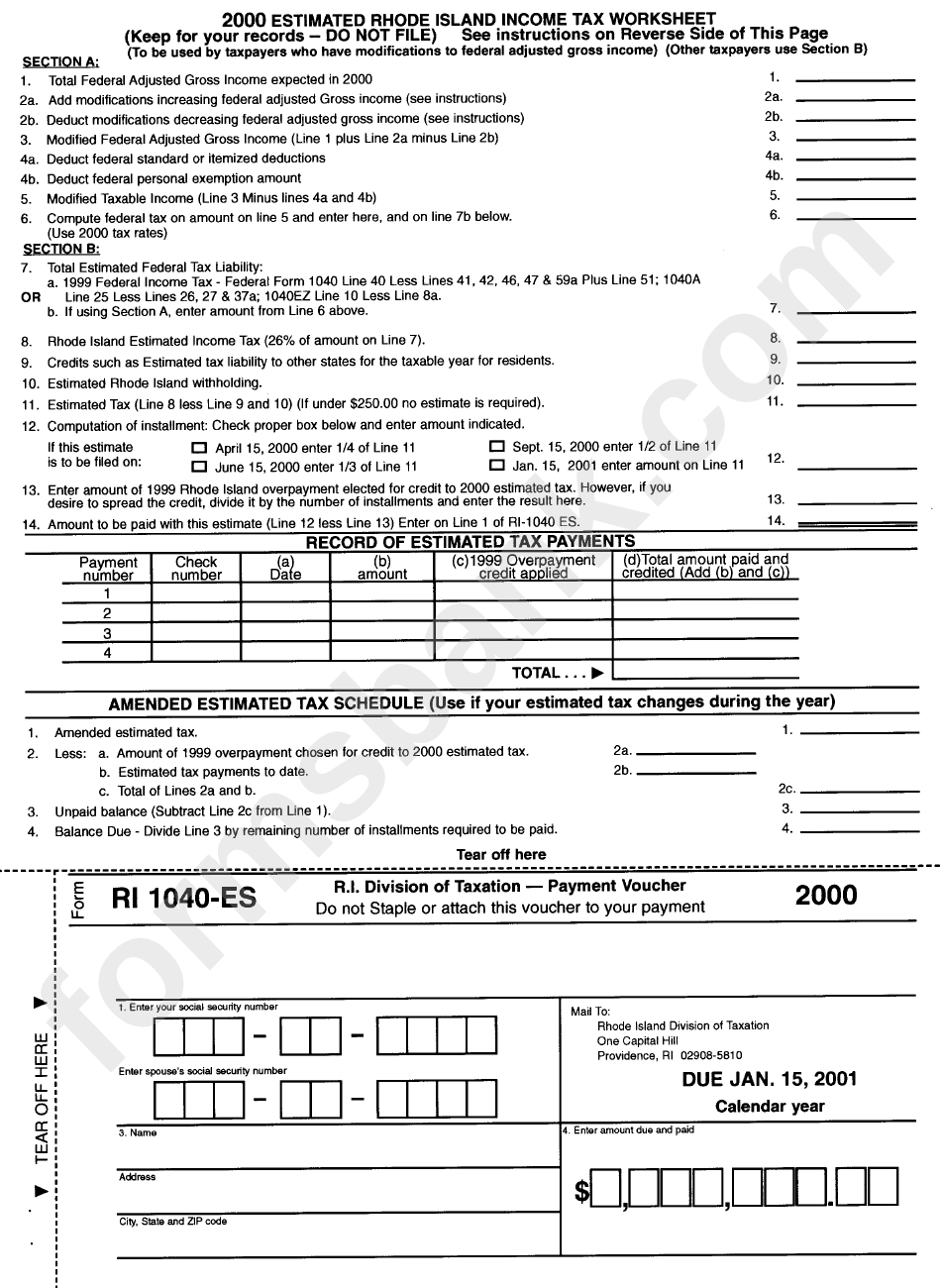 Form Ri 1040-Es - R.i. Division Of Taxation - Payment Voucher - 2000