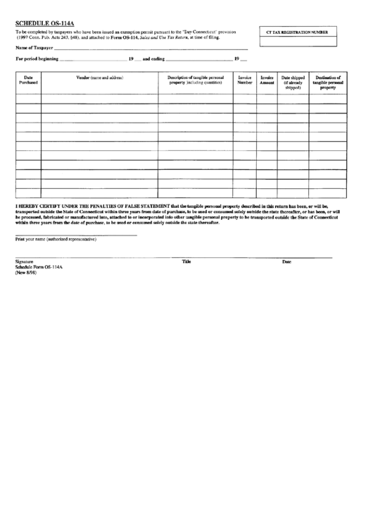 Fillable Schedule Form Os-114a - Connecticut Tax Form Printable pdf