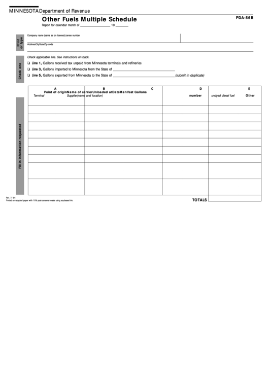 Fillable Form Pda-56b - Other Fuels Multiple Schedule - Minnesota Department Of Revenue Printable pdf
