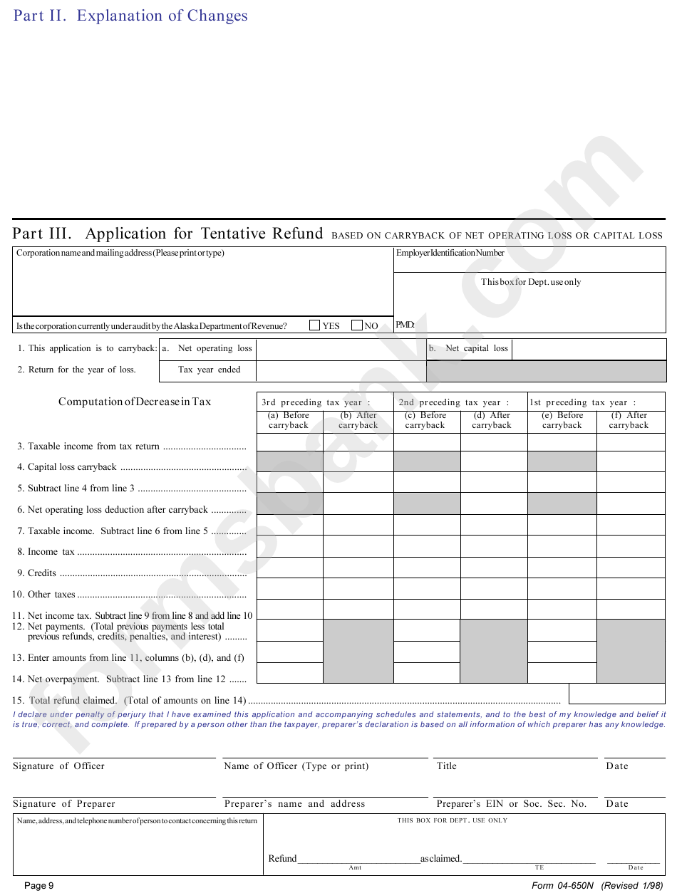 Form 04-650x - Amended Alaska Oil And Gas Corporation Net Income Tax Return