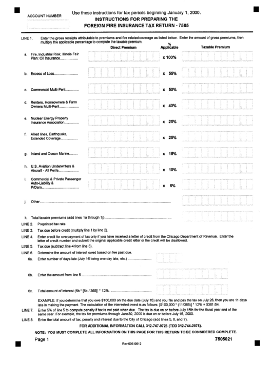 Instructions For Preparing The Foreign Fire Insurance Tax Return (Form 7505) - Chicago Department Of Finance Printable pdf