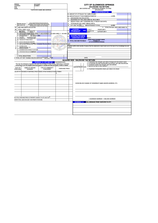City Of Glenwood Springs - Sales/use Tax Return Printable pdf