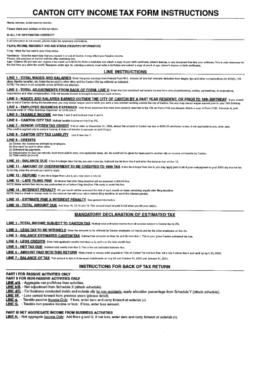 Canton City Income Tax Form Instructions printable pdf download