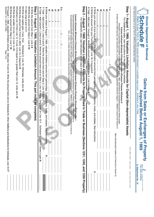Shedule F (Form Il-1040) - Gains From Sales Or Exchanges Of Property Acquired Before August 1, 1969 Printable pdf