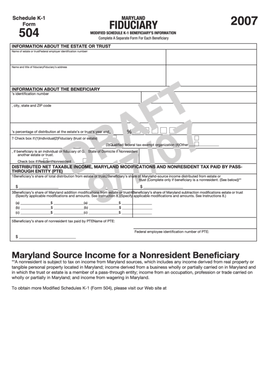 Form 504 Draft - Schedule K-1 - Fiduciary Modified Schedule K-1 Beneficiary