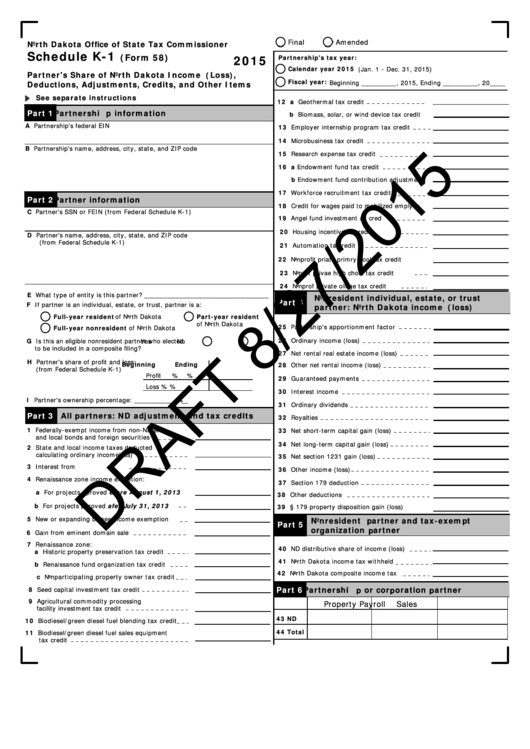 Form 58 - Schedule K-1 Draft - Partner